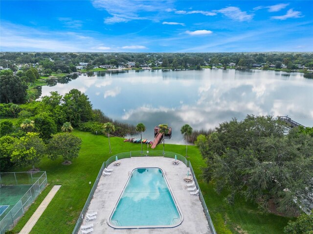 aerial view with a water view