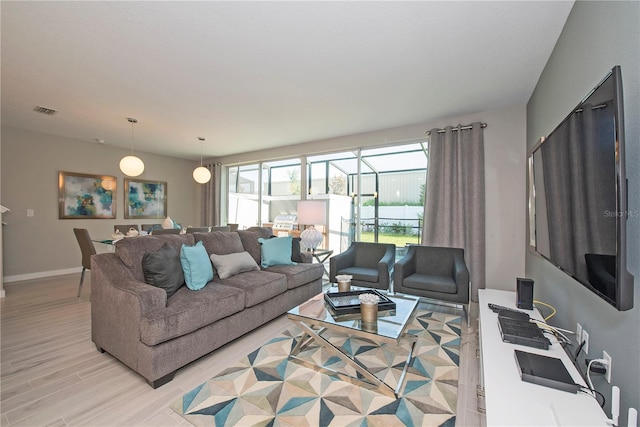 living room with light wood-type flooring