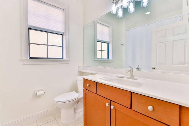 bathroom with tile patterned flooring, vanity, and toilet