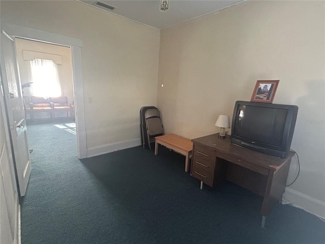 office area with dark colored carpet