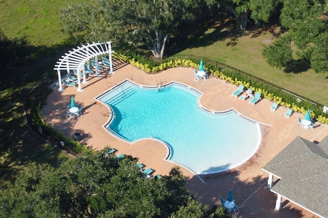 view of pool with a yard and a patio area