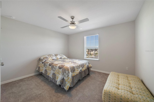 bedroom with ceiling fan and carpet flooring