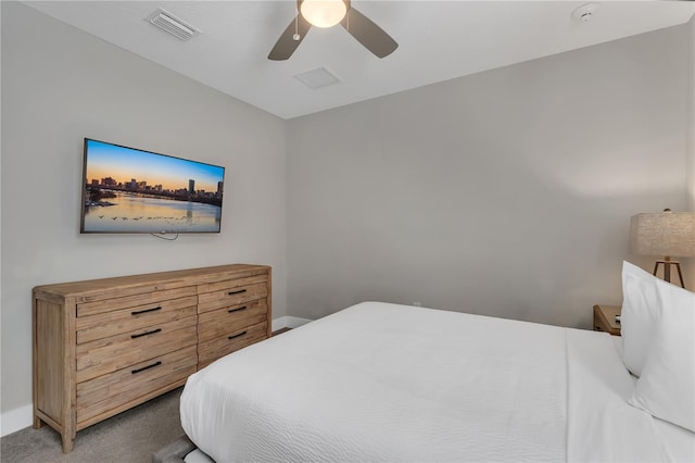 bedroom featuring ceiling fan and carpet floors