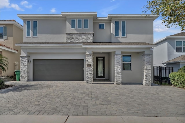 prairie-style house with a garage