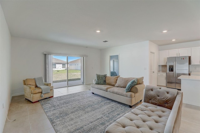 living room with light tile floors