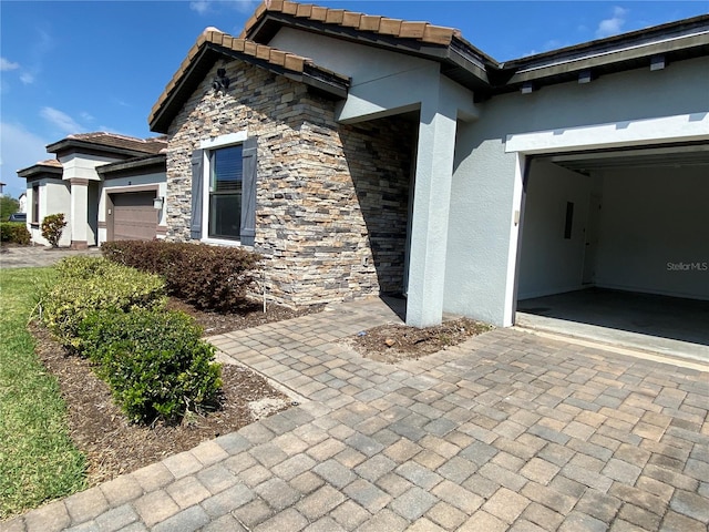 exterior space featuring a garage