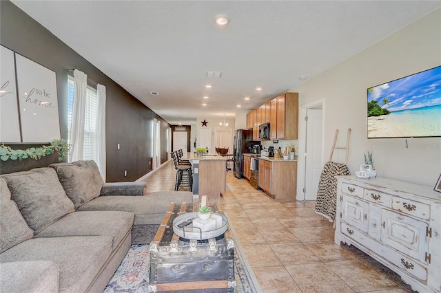 view of tiled living room