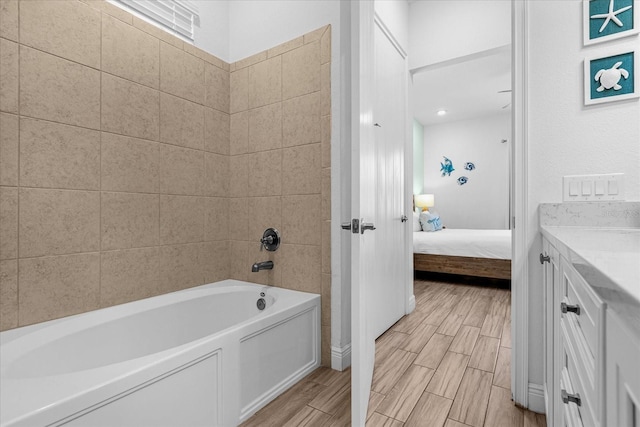 bathroom with vanity and wood-type flooring