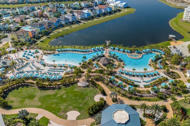 aerial view featuring a water view