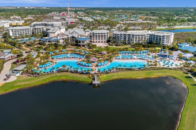 aerial view with a water view