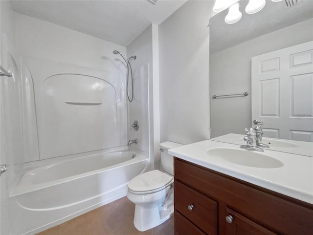 full bathroom featuring vanity, tile floors, shower / bathtub combination, and toilet