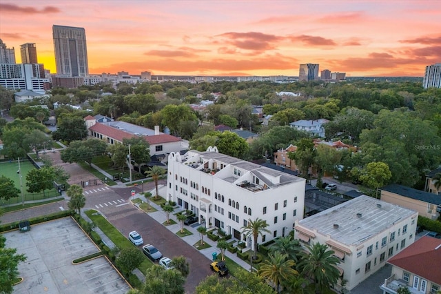 view of aerial view at dusk