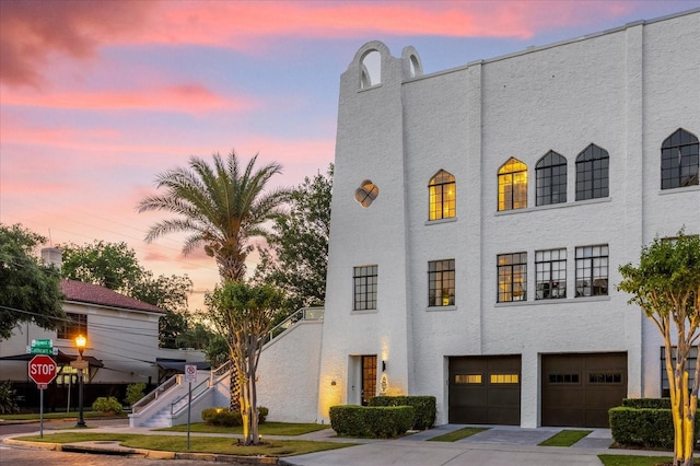 exterior space with a garage