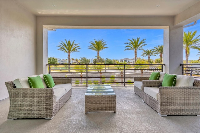 view of patio / terrace featuring outdoor lounge area and a balcony