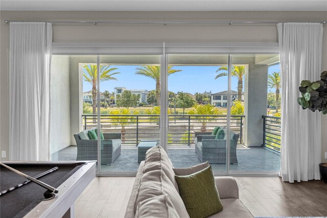 living room with hardwood / wood-style flooring and a wealth of natural light