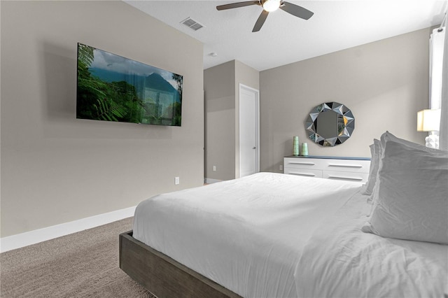 bedroom featuring ceiling fan and carpet floors