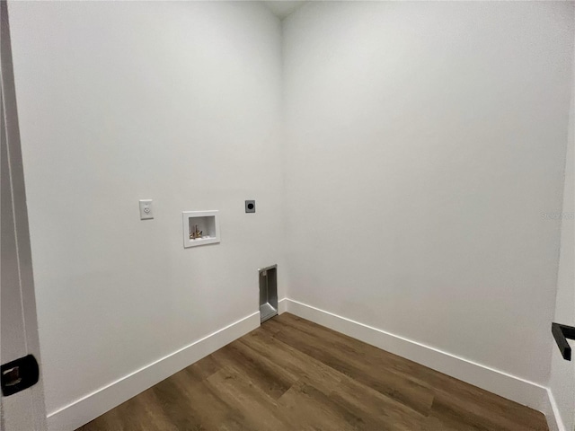 laundry room featuring hookup for a washing machine, hookup for an electric dryer, and dark hardwood / wood-style floors