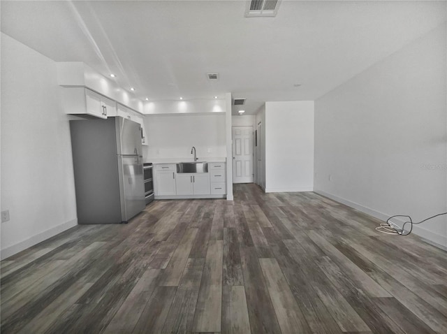 kitchen featuring white cabinets, dark hardwood / wood-style floors, appliances with stainless steel finishes, and sink