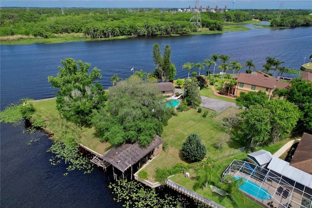 bird's eye view featuring a water view