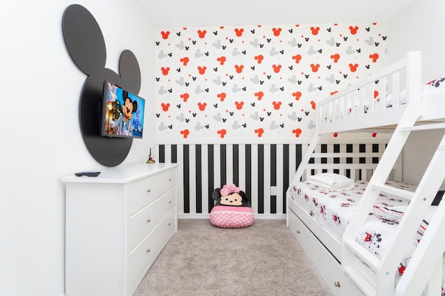 bedroom with light colored carpet