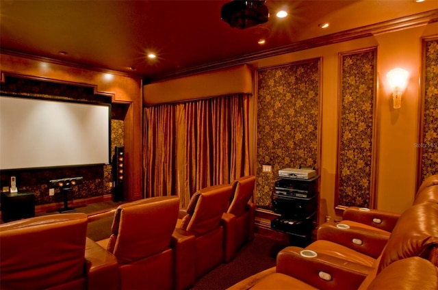 carpeted cinema with ornamental molding