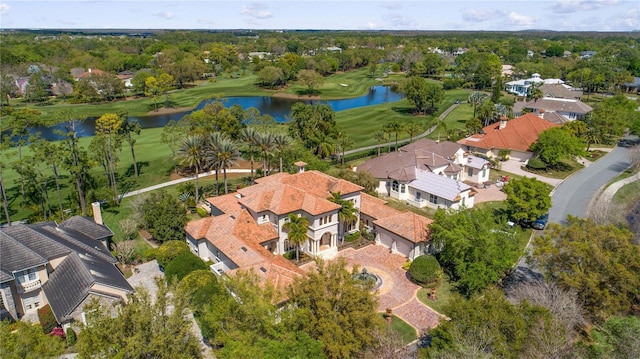 aerial view with a water view