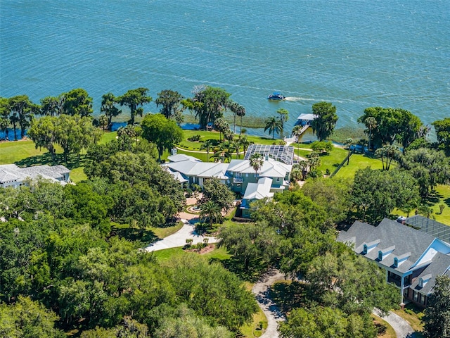 aerial view with a water view