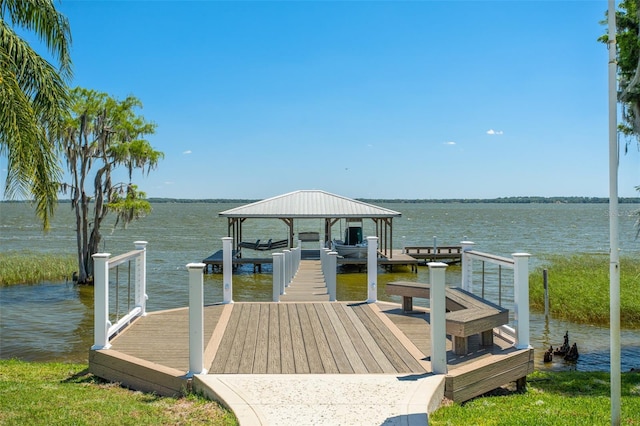 dock area with a water view