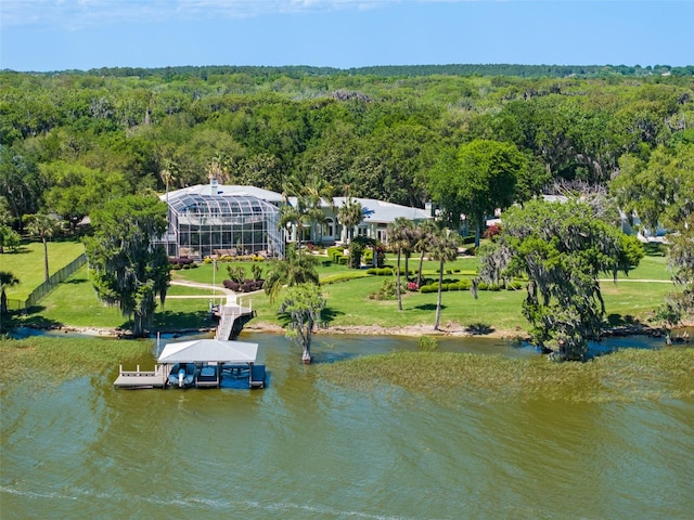 aerial view featuring a water view