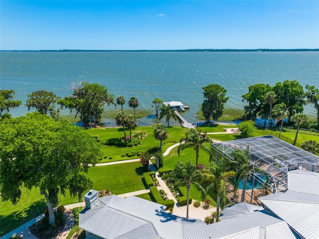 aerial view with a water view