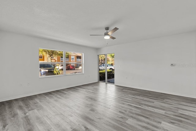 empty room with ceiling fan and dark hardwood / wood-style floors