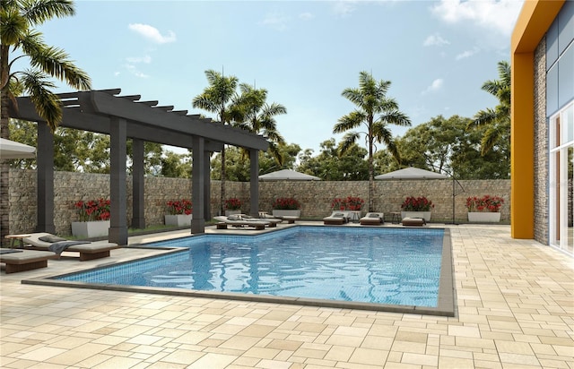 view of pool featuring a pergola and a patio area