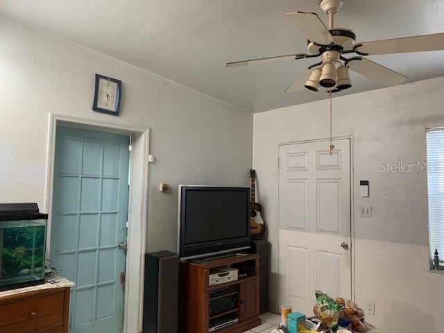 living room featuring ceiling fan