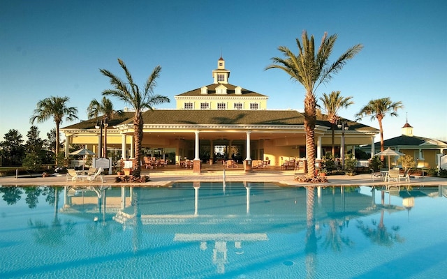 view of swimming pool featuring a patio area