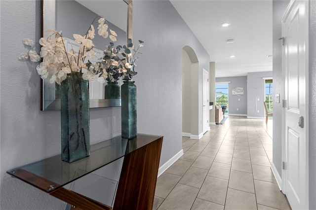 hallway with light tile flooring