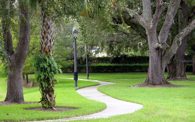 view of property's community featuring a lawn