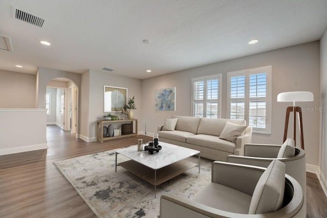 living room featuring dark hardwood / wood-style flooring