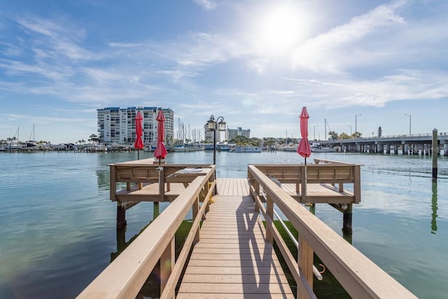 view of dock featuring a water view