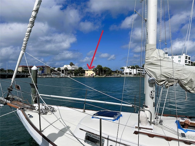 view of dock with a water view