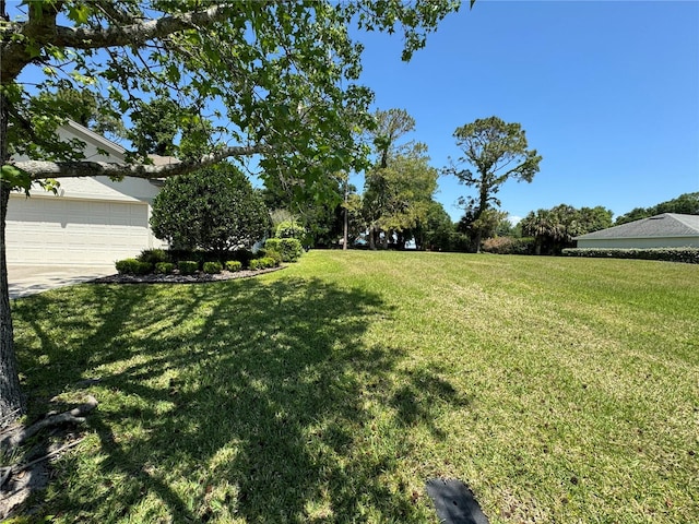 view of yard featuring a garage