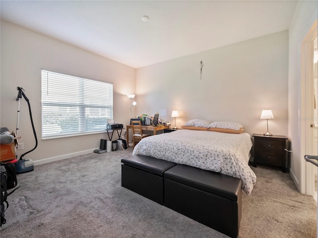 bedroom with light carpet