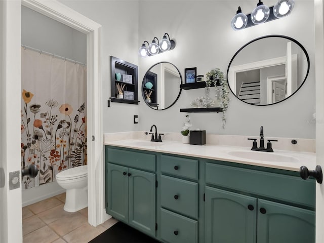 bathroom featuring tile patterned flooring, vanity, and toilet