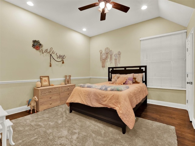 bedroom featuring ceiling fan and dark hardwood / wood-style floors