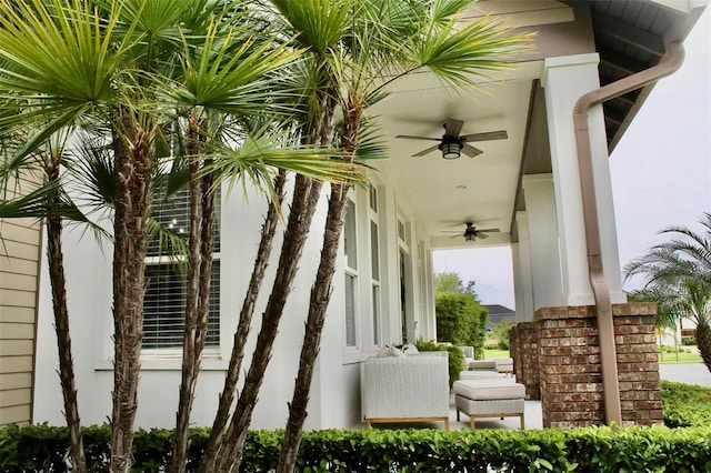 view of patio featuring ceiling fan