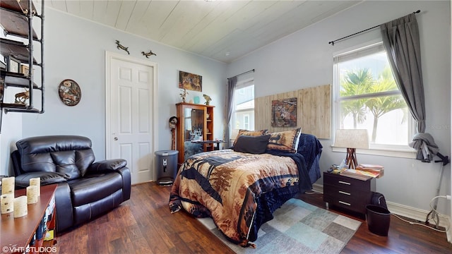 bedroom with dark hardwood / wood-style floors