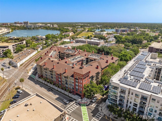 bird's eye view featuring a water view