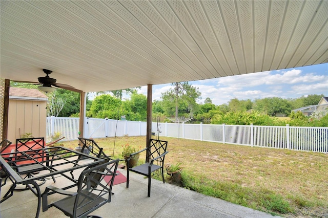 view of patio with ceiling fan