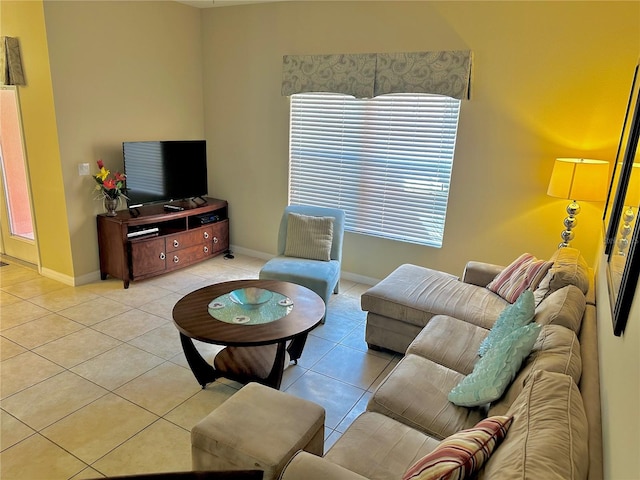 living room with light tile patterned floors