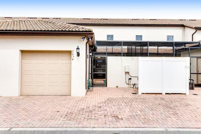 exterior space with a garage