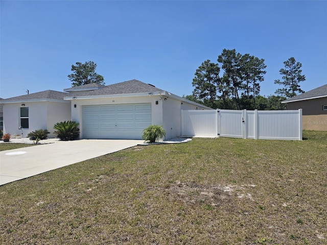 view of front facade with a garage and a front yard